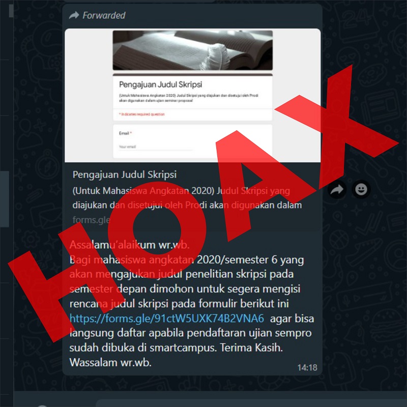 Berita Hoax tentang Pengajuan Judul Skripsi