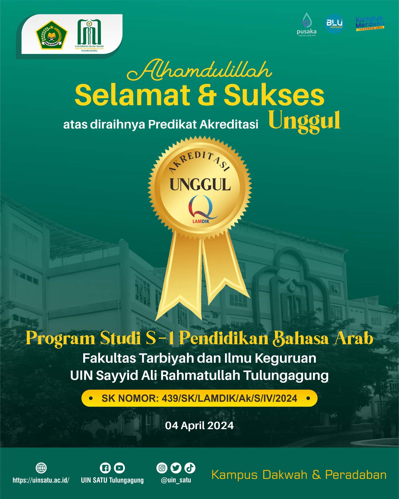 PBA dan PAI Raih Akreditasi Predikat Unggul, FTIK UIN Sayyid Ali Rahmatullah Tulungagung Makin Jaya!