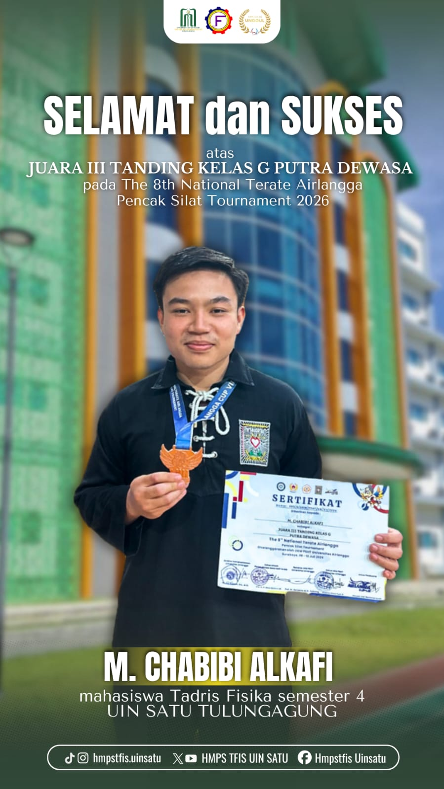 Mahasiswa Tadris Fisika FTIK UIN SATU Tulungagung Raih Juara 3 The 8th National Terate Airlangga Pencak Silat Tournament
